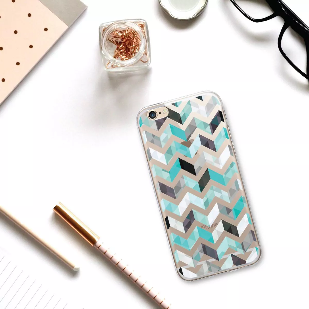 iPhone 6/6S Case - OTM Artist Prints Clear - Aqua Zig Zag