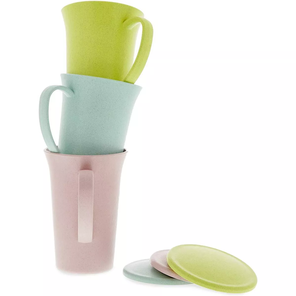 Okuna Outpost 6-Pack Unbreakable Wheat Straw Tea Cups, Coffee Mugs with Lids & Handles 14.88 Oz