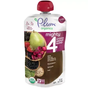 Plum Organics Mighty 4 Blends Pear Cherry Blackberry Strawberry Black Bean Spinach & Oat Baby Snacks - 4oz