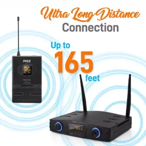Pyle PDWM1988B Compact Wireless Portable PA Microphone Receiver Base System with Belt Pack Transmitter, Lavalier and Headset Microphones, Black