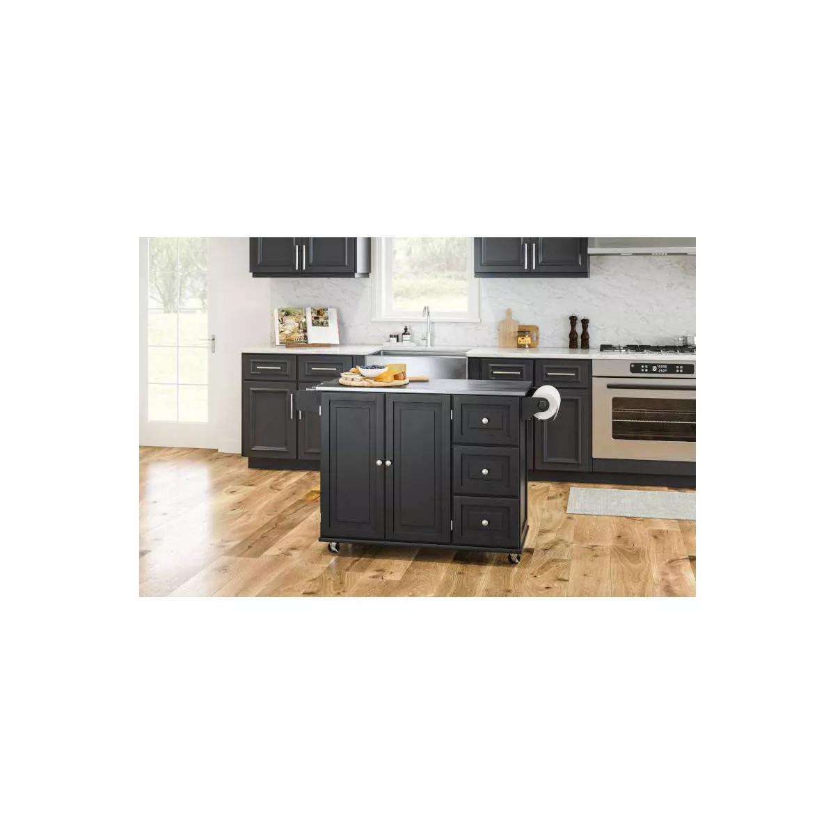 Liberty Kitchen Cart with Stainless Steel Top Black - Home Styles