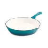 Crock Pot 111982.01 Artisan 10 inch Round Enameled Non Stick Cast Iron Skillet with Handle and Pour Spouts in Teal Ombre