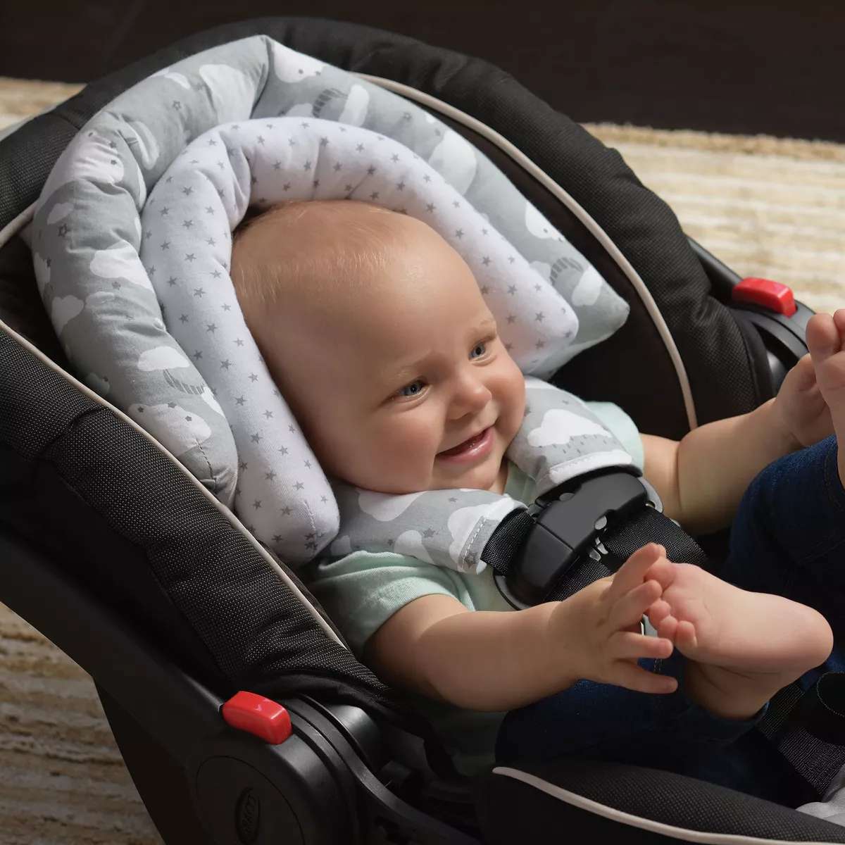 GO By Goldbug Clouds Duo Head Support And Strap Cover Set For Car Seat, Stroller, Bouncer