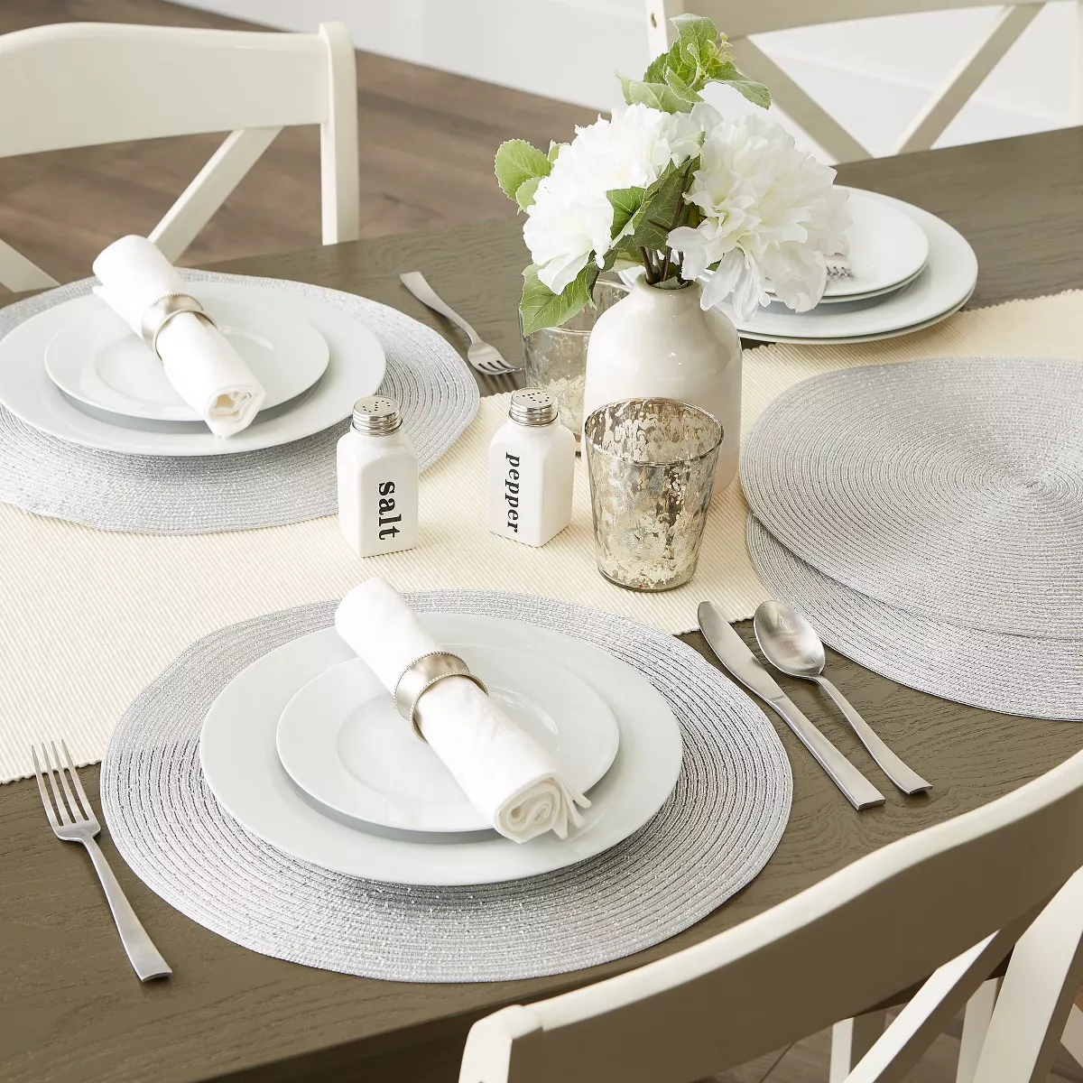 Set of 4 Metallic Round Woven Placemat Silver - Design Imports