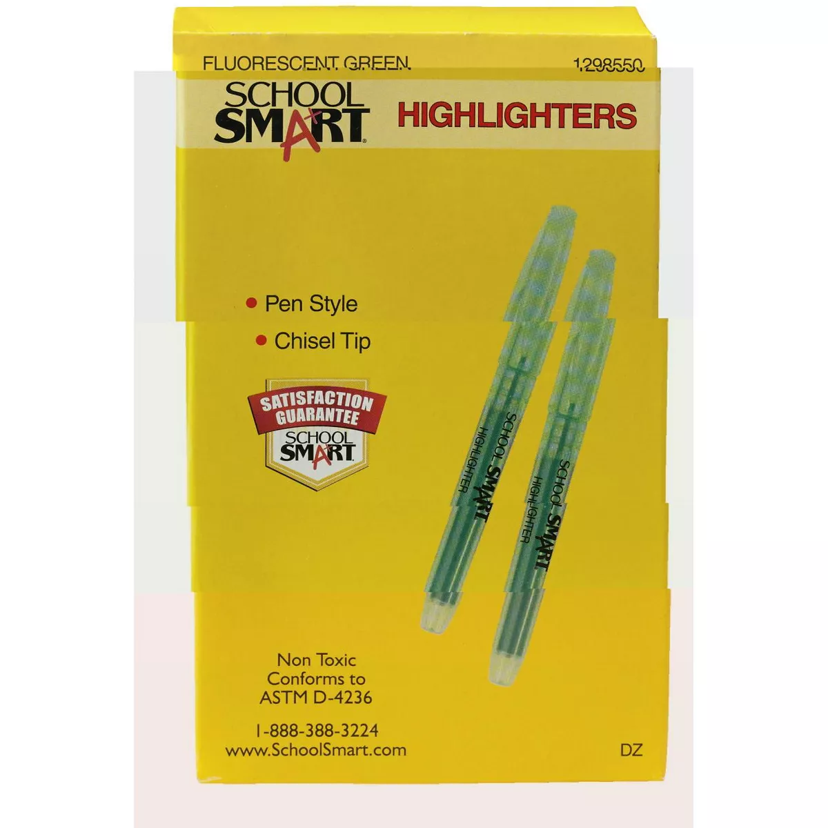 School Smart Non-Toxic Pen Style Highlighter, Chisel Tip, Green, pk of 12