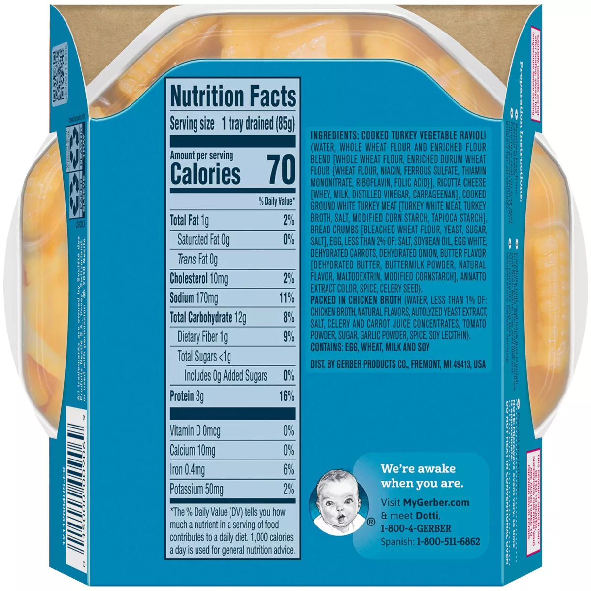 Gerber Toddler Pasta Pick-Ups Turkey & Vegetable Ravioli in a Chicken Broth Baby Meals - 6oz