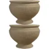 Sunnydaze Indoor/Outdoor Patio, Garden, or Porch Weather-Resistant Double-Walled Elizabeth Ribbed Urn Flower Pot Planter - 16" - Beige - 2pk