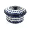Blue Rose Polish Pottery Flowering Peacock Round Baker w/ Lid