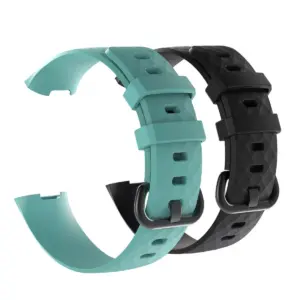 Insten 2-Pack Soft TPU Rubber Replacement Band For Fitbit Charge 4 & Charge 3, Black+Light Blue