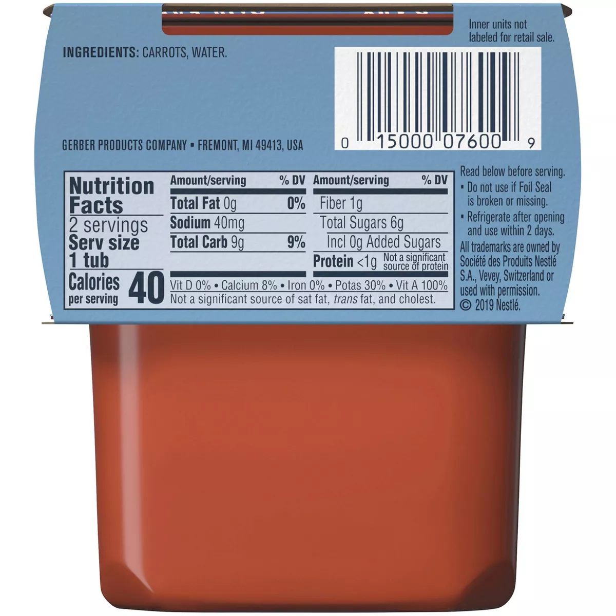 Gerber Sitter 2nd Foods Carrot Baby Meals Tubs - 2ct/4oz Each