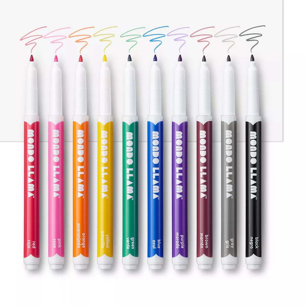 10ct Washable Markers Fine Tip Classic Colors - Mondo Llama™