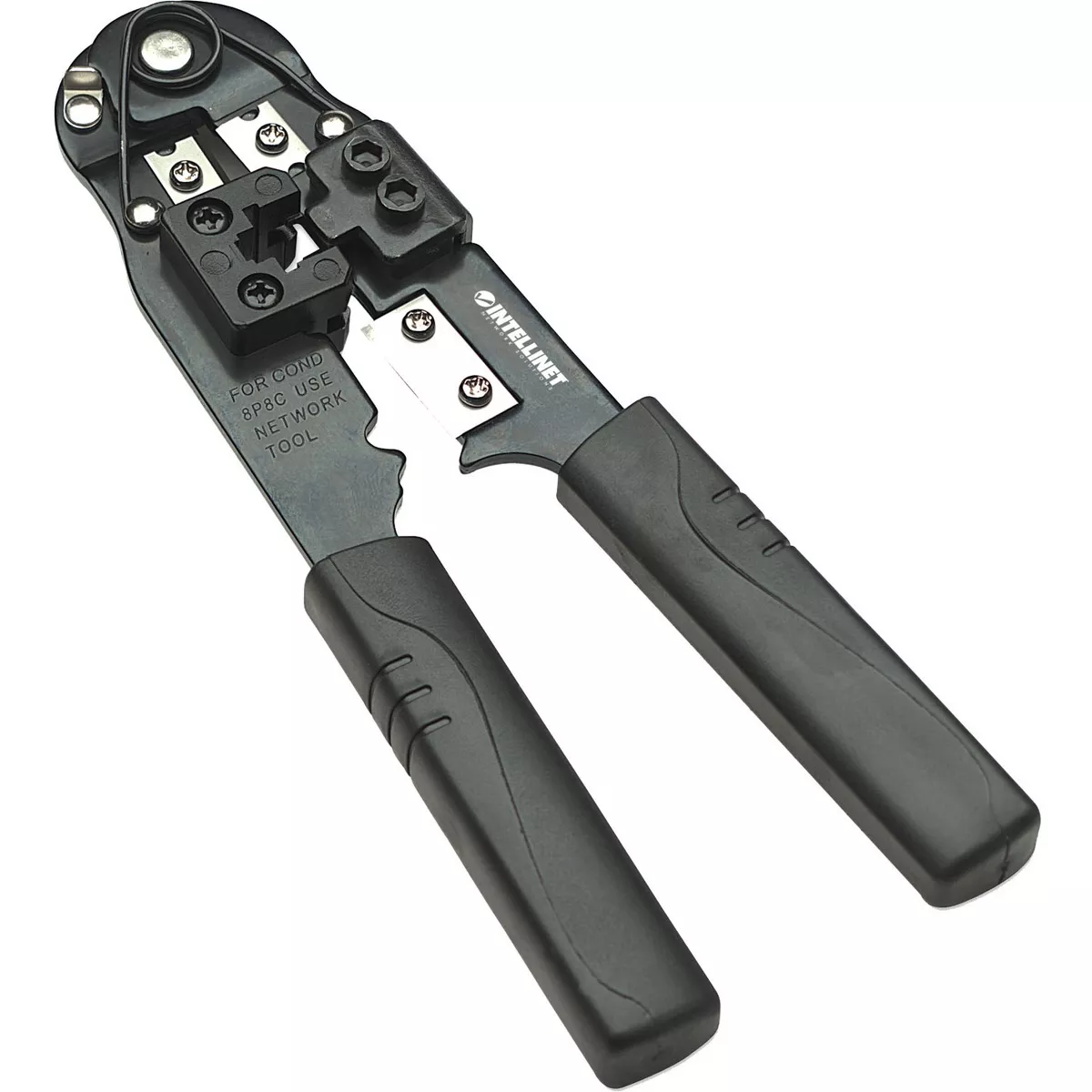 Intellinet Network Solutions RJ45 (8P8C, 8P6C, 8P4C, 8P2C) Modular Plug Crimp Tool - Cuts and Strips Cable, Durable Plastic Handle