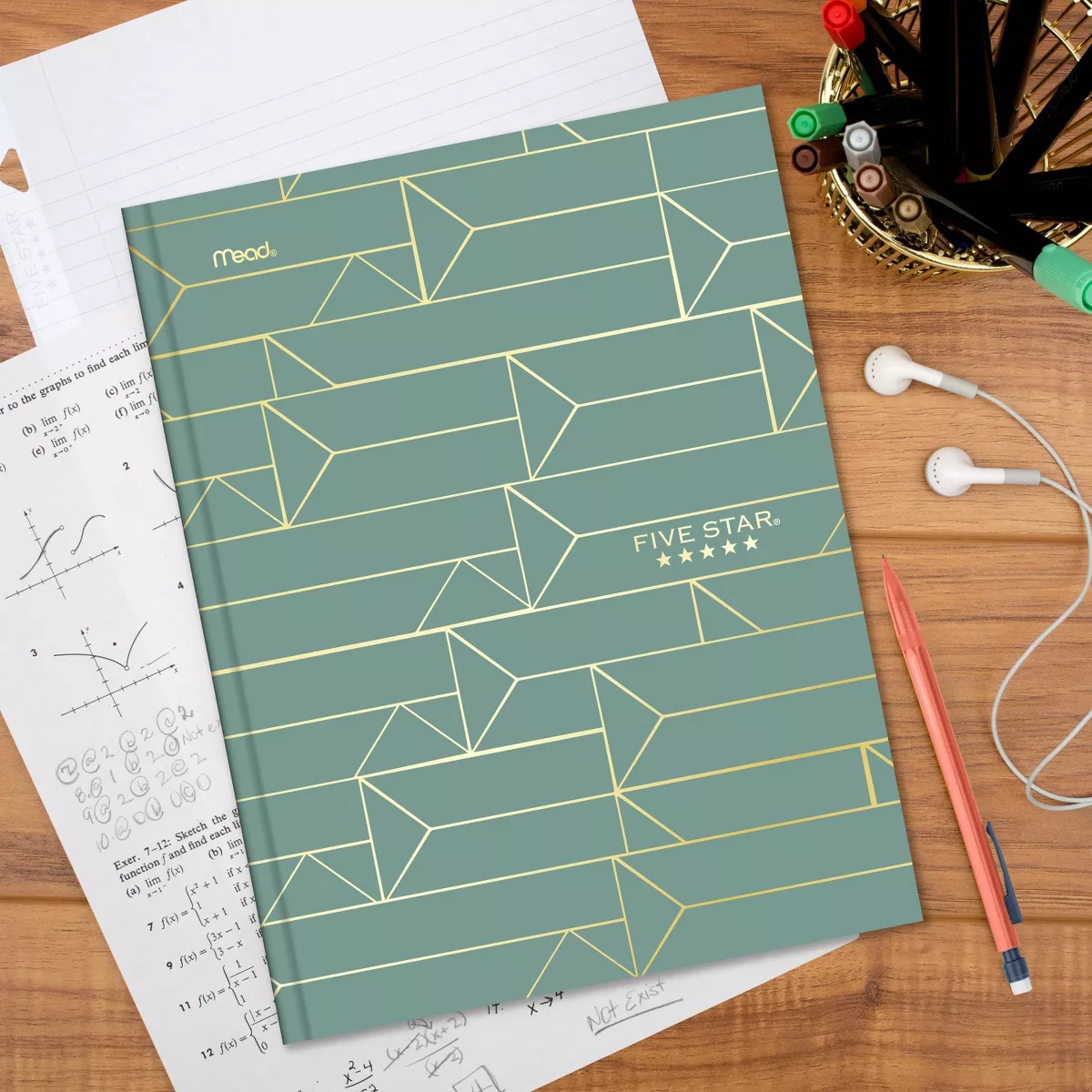 Five Star Composition Book Metallic Geo Hardcover Green Linear