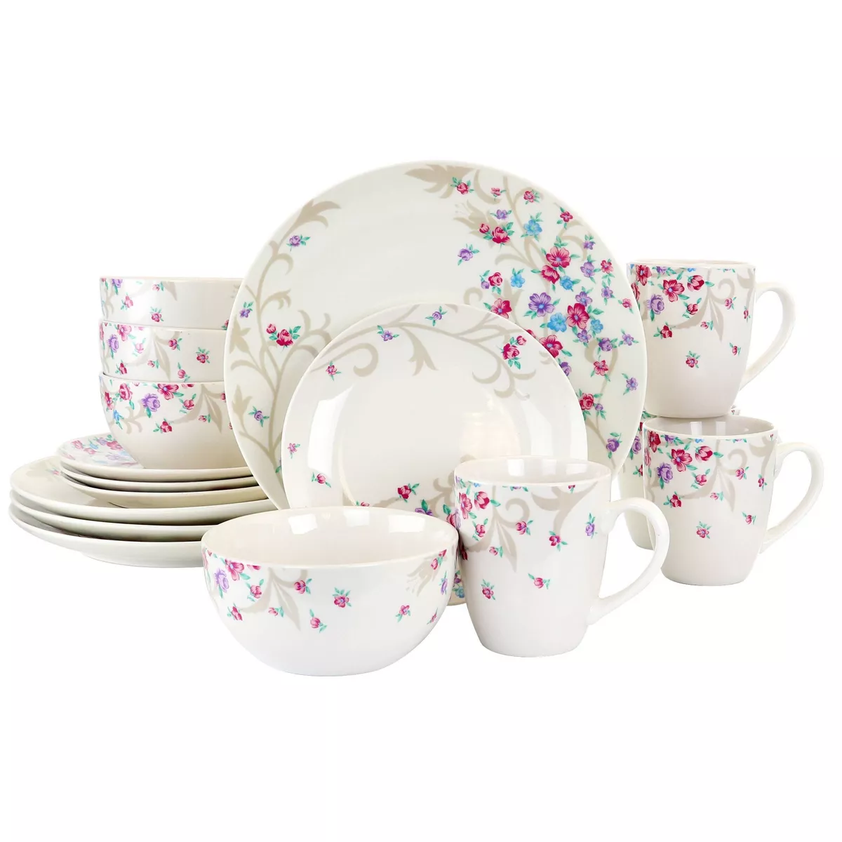 Gibson Home 16pc Ceramic Floral Splash Dinnerware Set