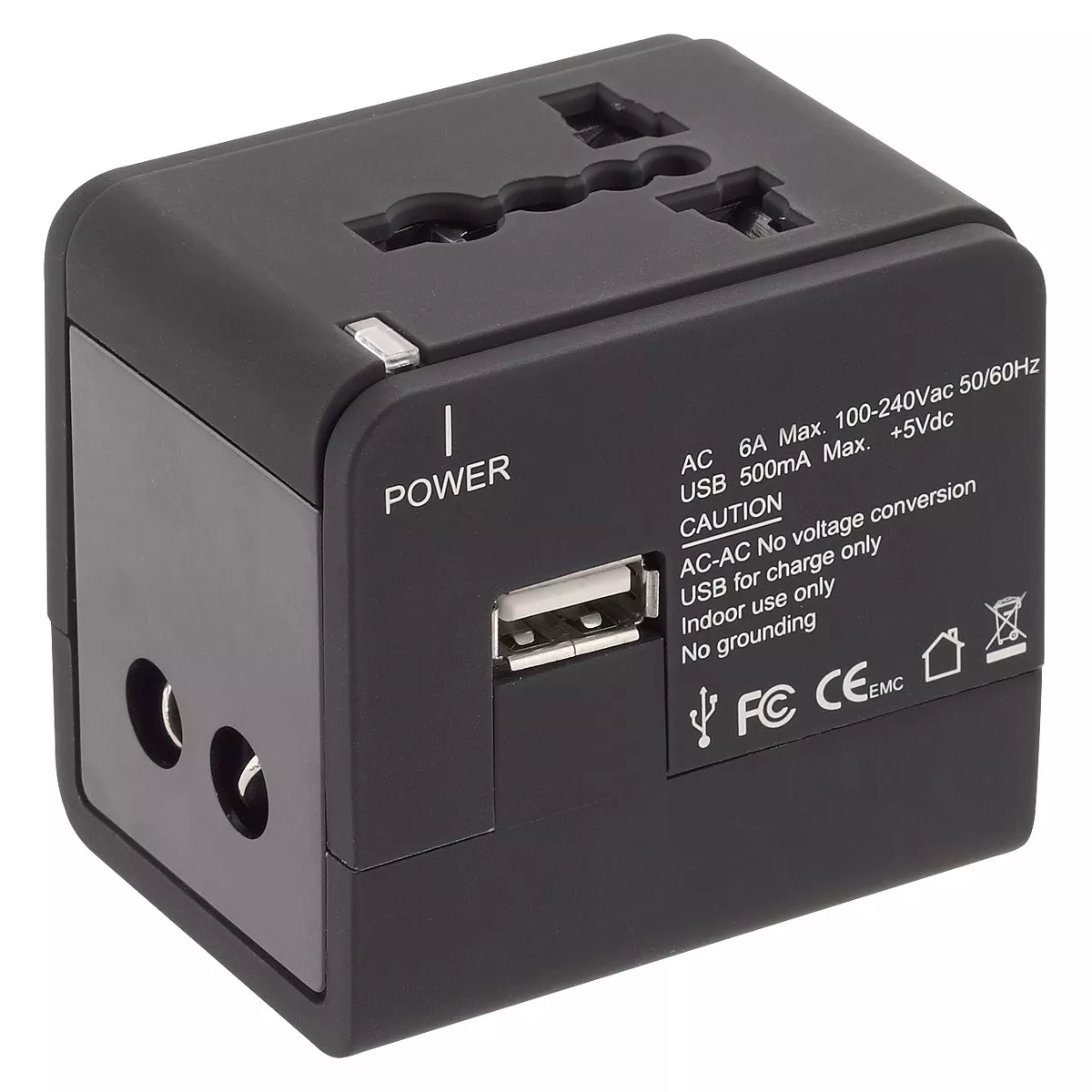 Lewis N. Clark Global Adapter with 2.4A Dual USB Charger - Black