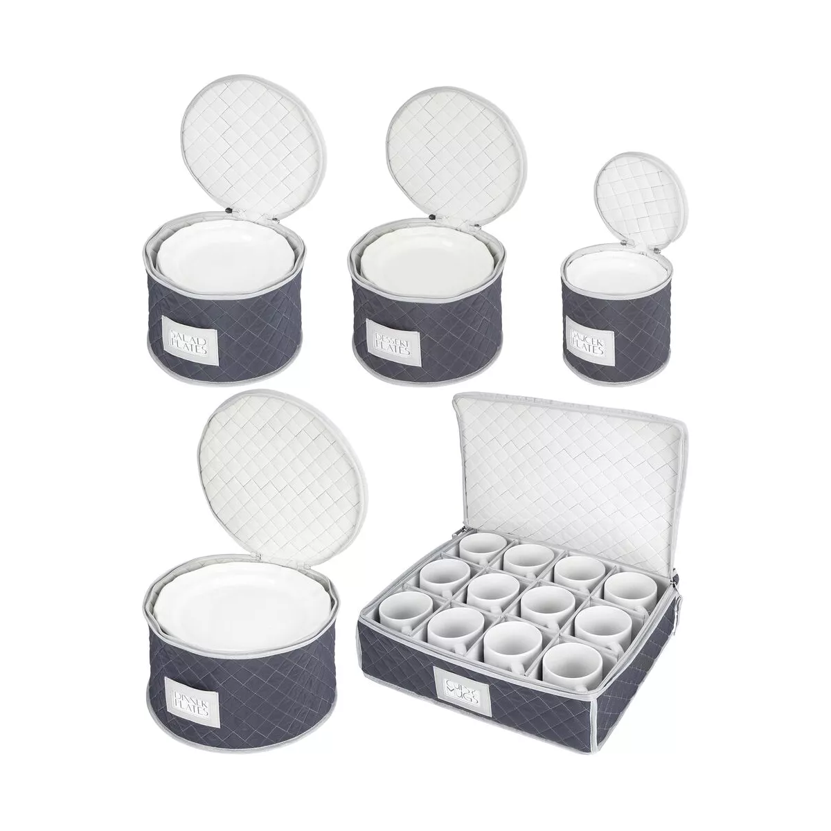 mDesign Quilted Protective Dinnerware Storage, 5 Piece Set - Navy Blue/Gray