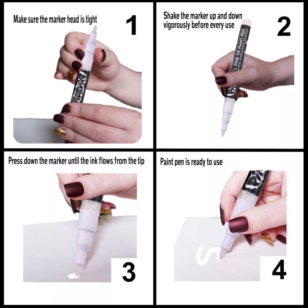 Pintar Art Supply Premium Acrylic Paint Black and White 6-Pack Pens