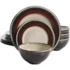 Gibson Elite Everston Complete 12 Piece Elegant Kitchen Stoneware Dinnerware Set with Multi Sized Plates and Bowls, Red/Gray