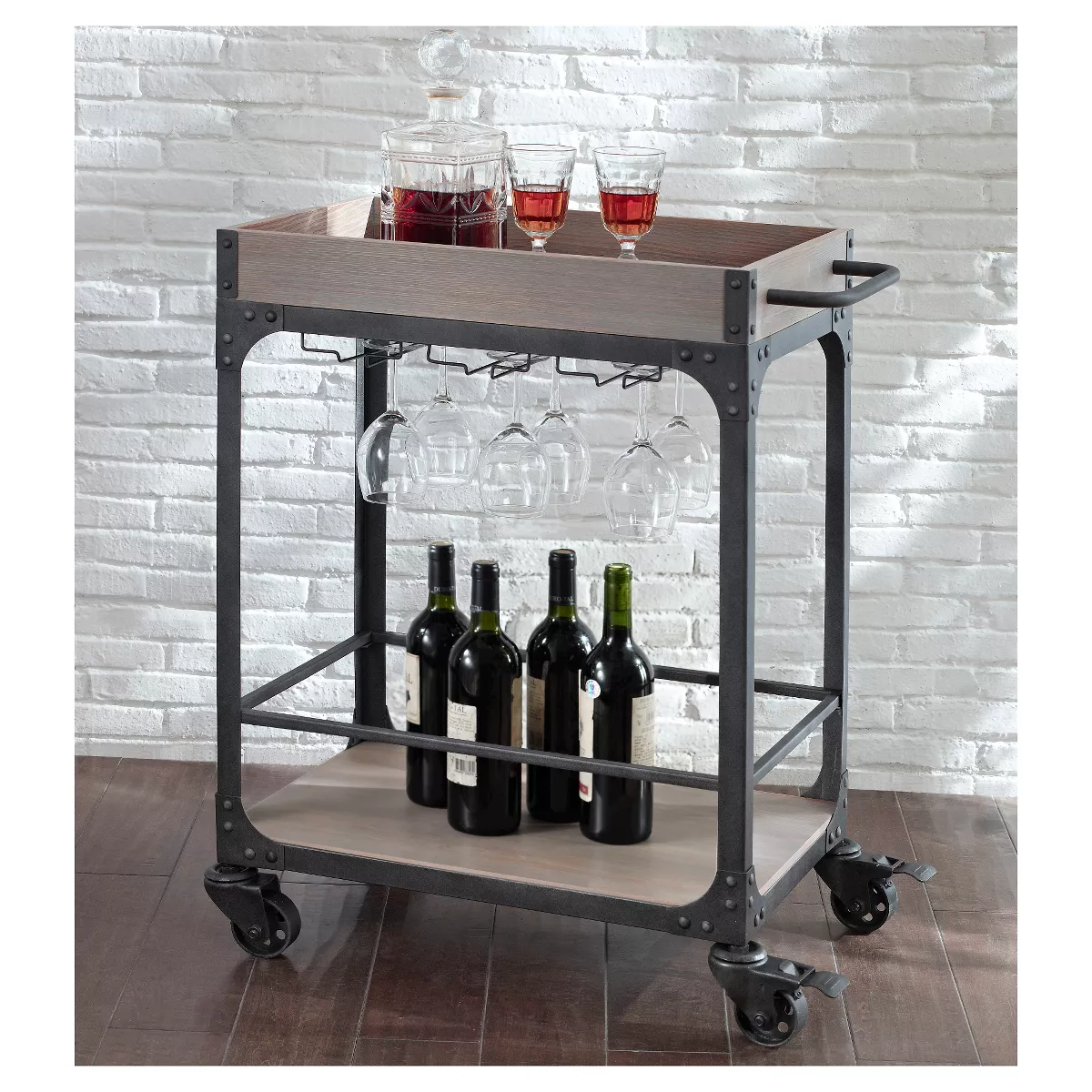 Franklin Bar Cart and Wine Rack Weathered Gray - Threshold™