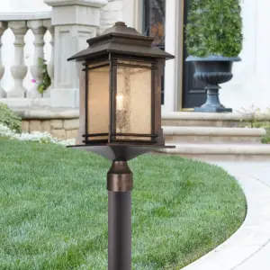 Franklin Iron Works Rustic Industrial Outdoor Post Path Light Fixture Bronze Black 33 1/2