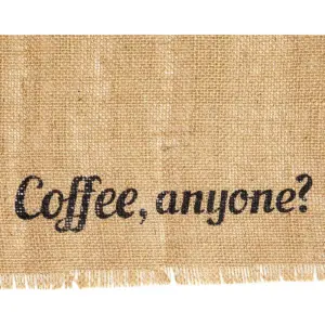 Brown Woven Burlap Table Placemat “Coffee, Anyone?” Dining Table Mat for Kitchen Party Decor (17.7 x 13.8 in)