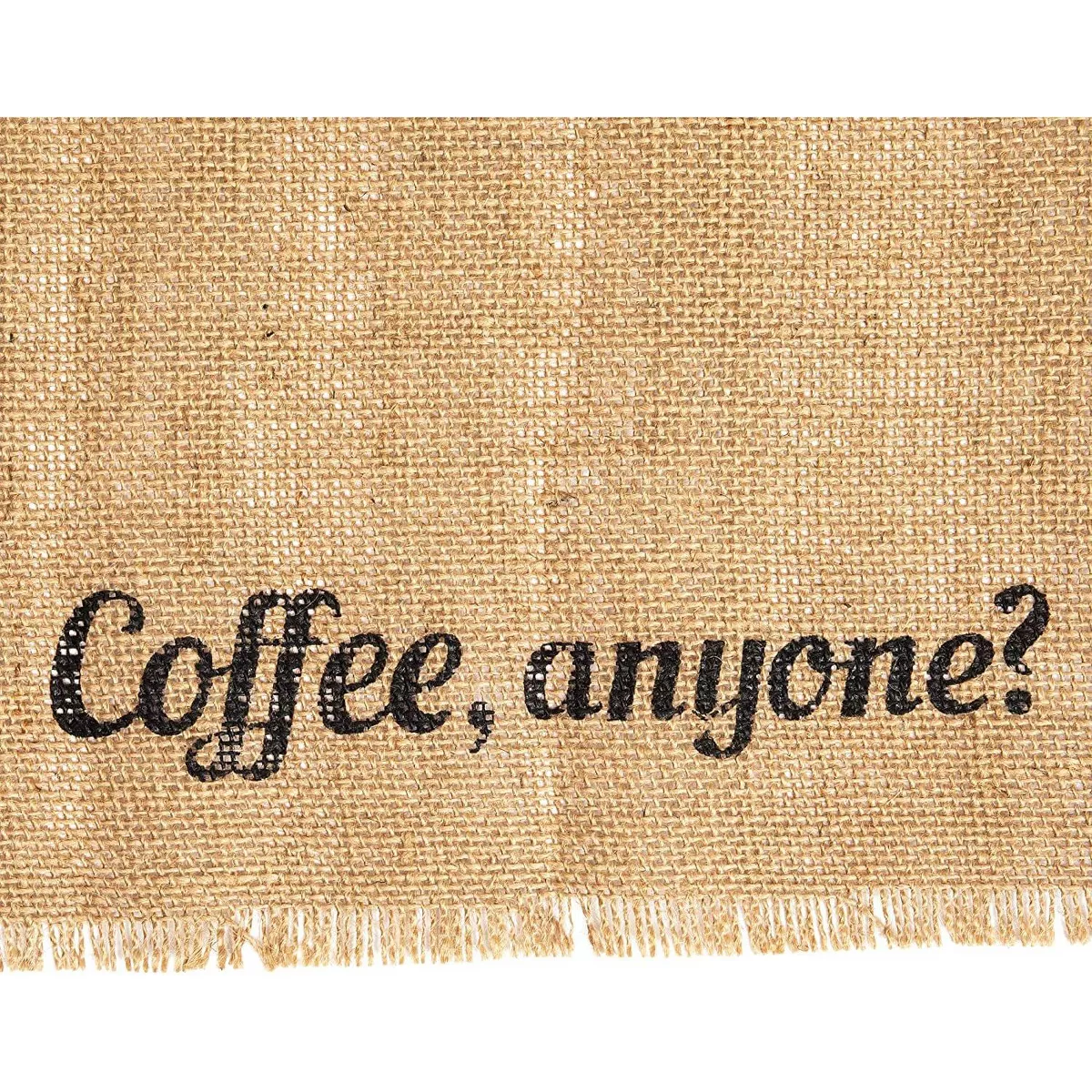 Brown Woven Burlap Table Placemat “Coffee, Anyone?” Dining Table Mat for Kitchen Party Decor (17.7 x 13.8 in)