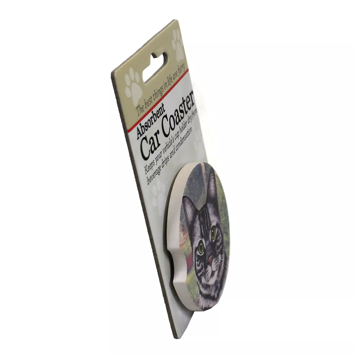 Car Coaster 2.5" Silver Tabby Car Car Coaster Absorbent E & S Pet - Coasters