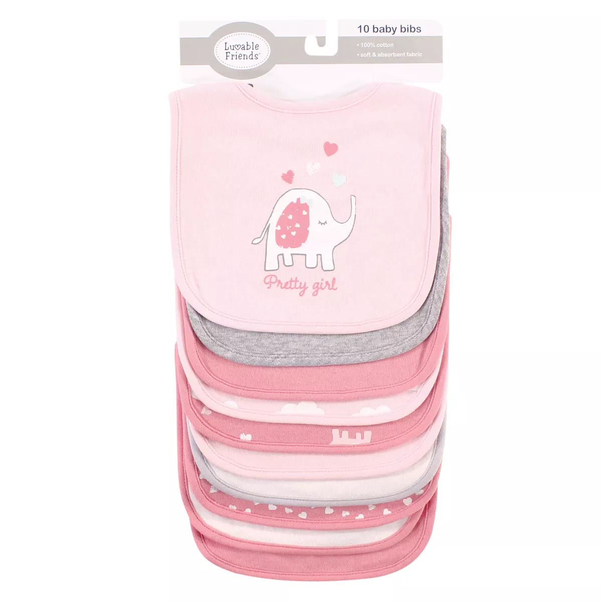 Luvable Friends Baby Girl Interlock Cotton Drooler Bibs, Girl Basic Elephant, One Size