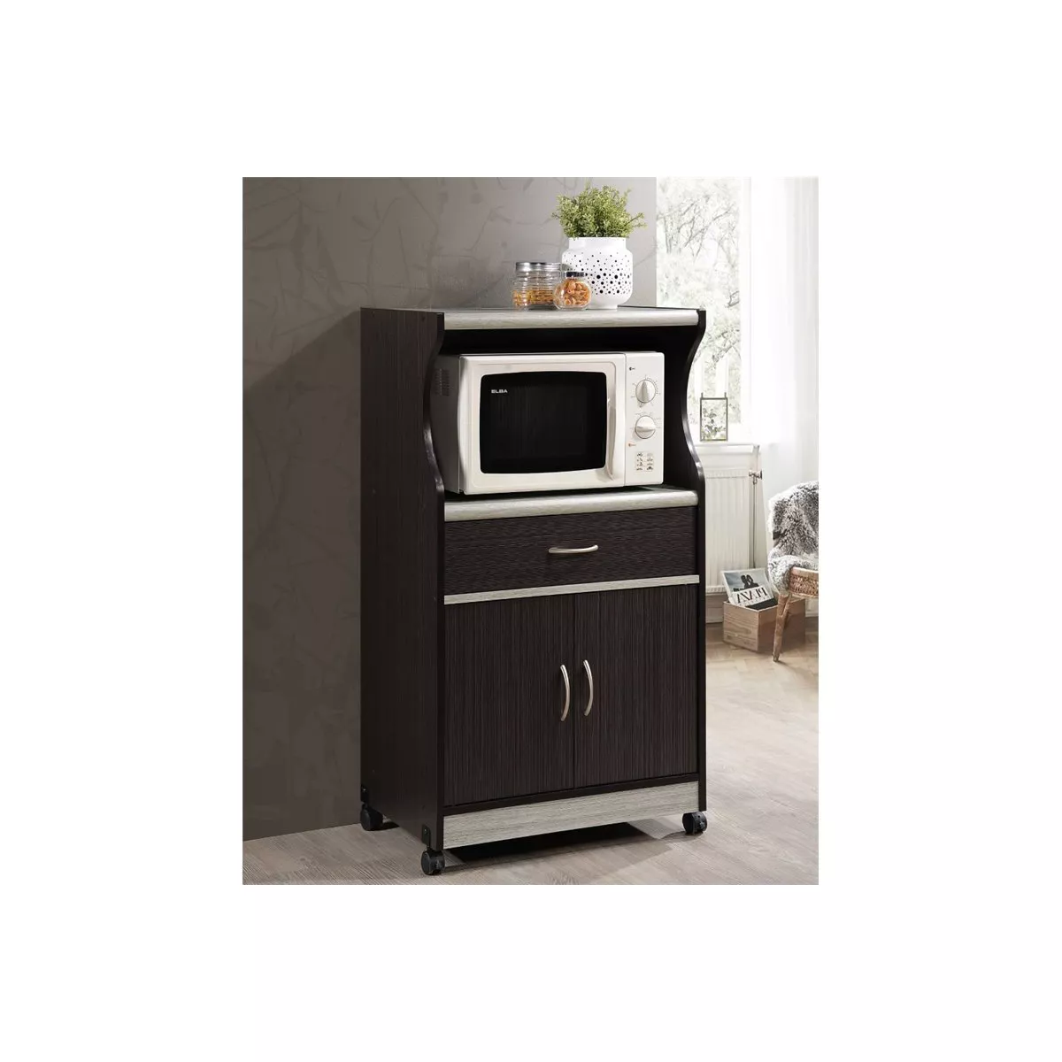 Microwave Kitchen Cart in Chocolate Gray - Hodedah