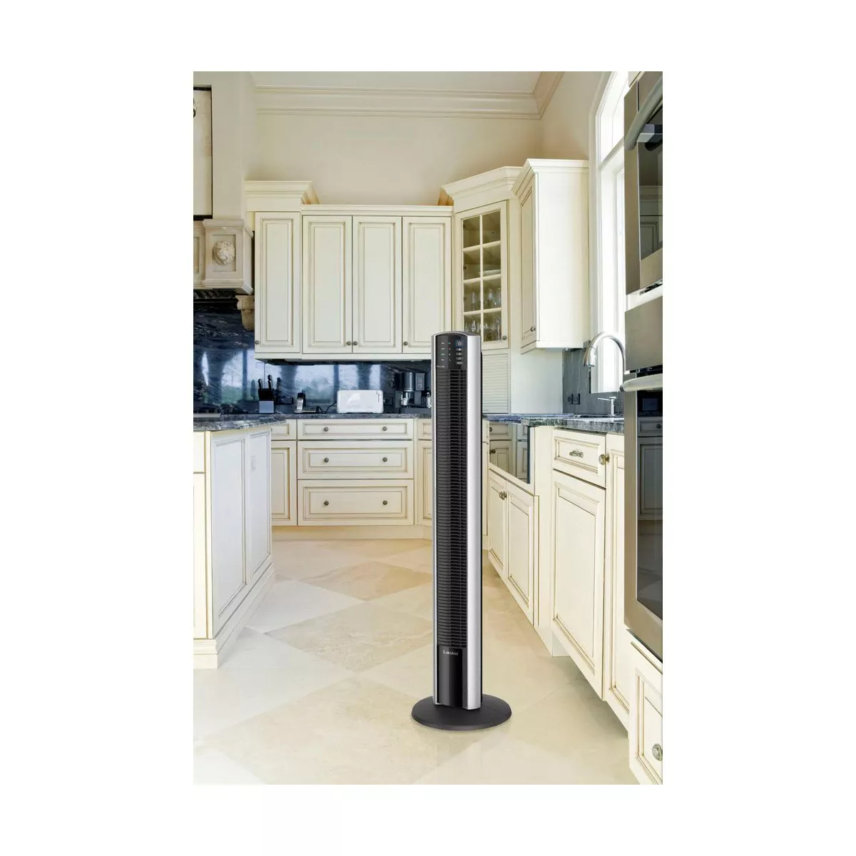 Lasko XtraAir 48 Inch 4-Speed Quiet Widespread Oscillating Standing Tower Home Fan Air Ionizer with Remote Control and 8 Hour Timer, Silver