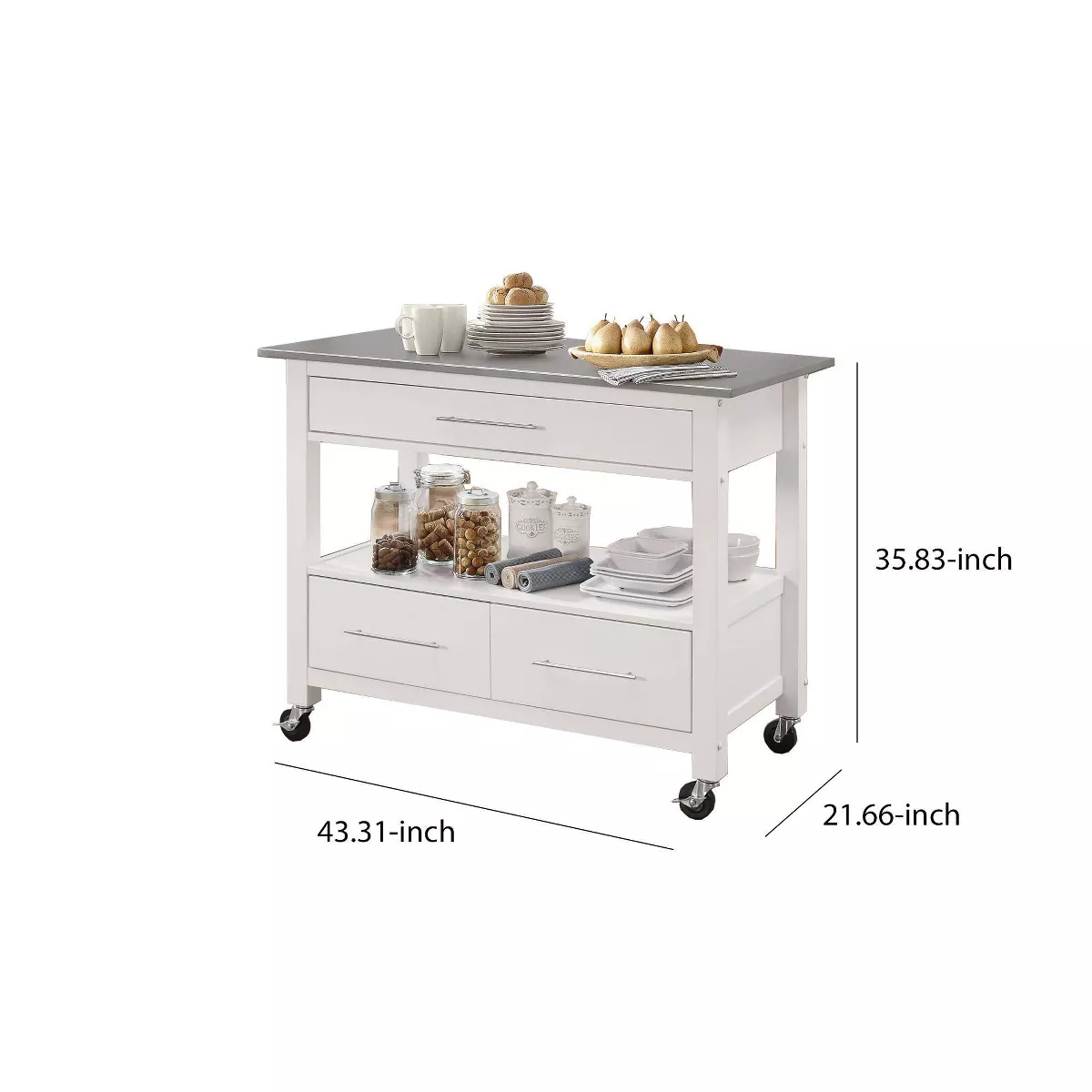 Kitchen Cart With Stainless Steel Top Gray/White - Benzara