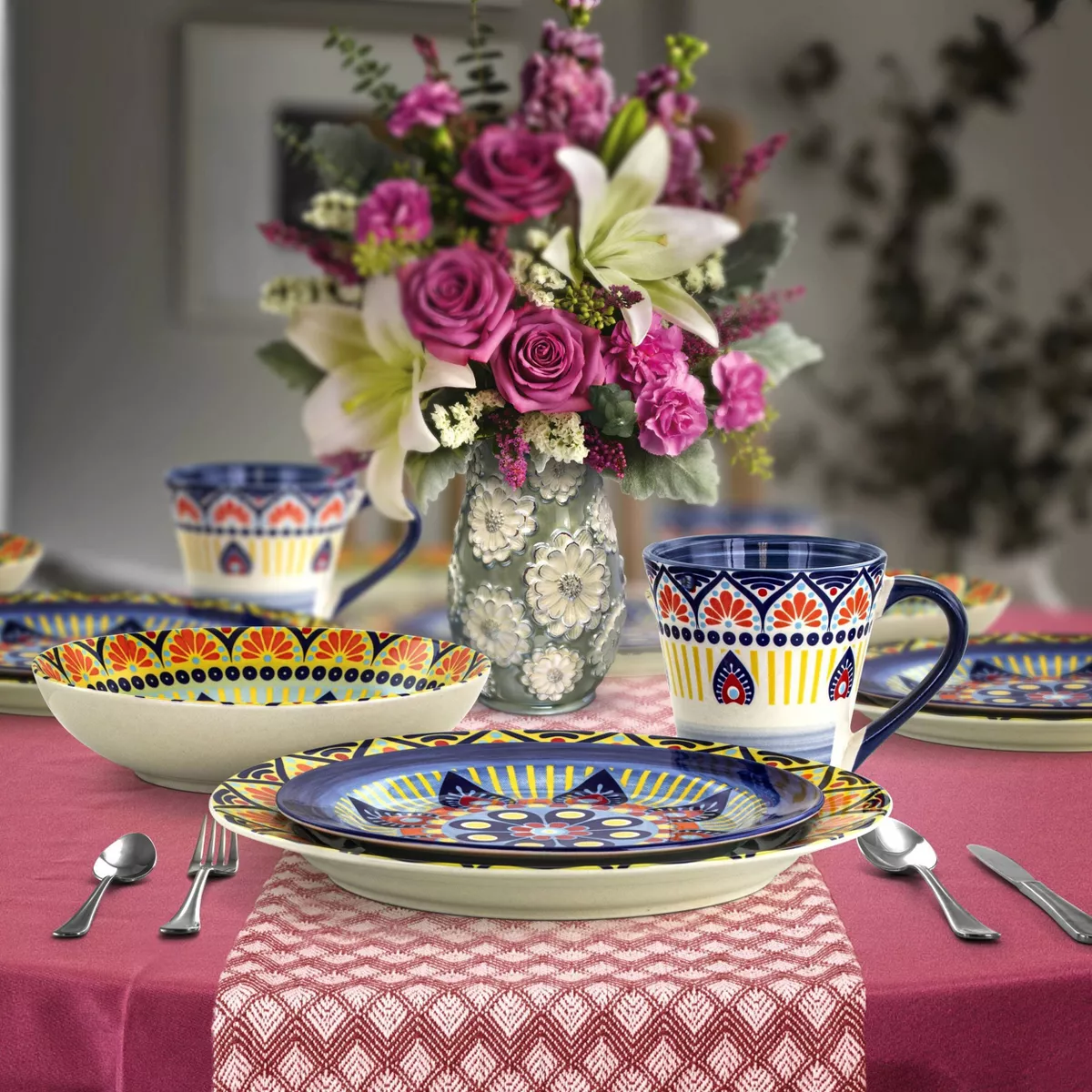 16pc Stoneware Kaleidoscope Dinnerware Set - Elama