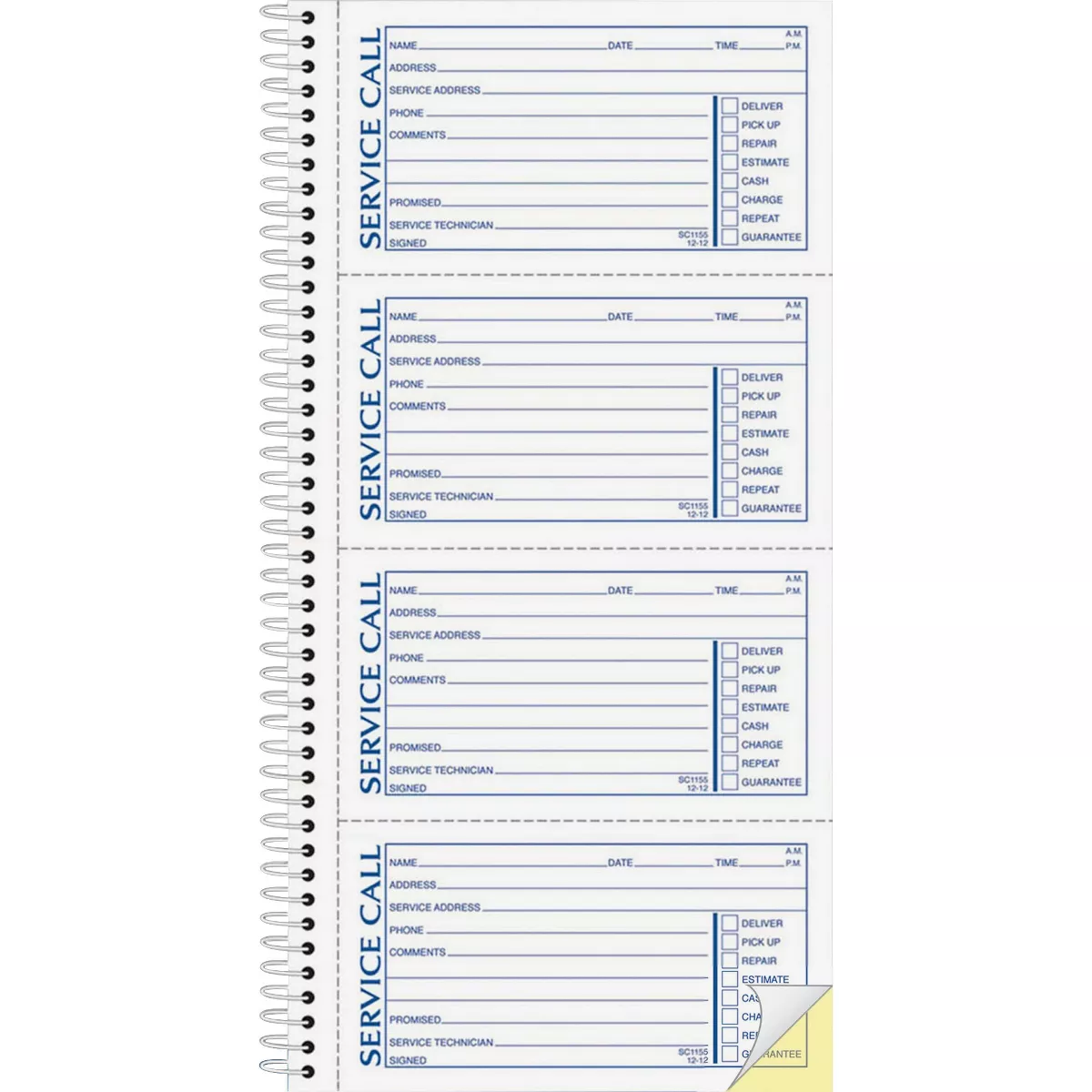 Adams Service Call Book Spiral bound 5-1/4"x11" SC1155