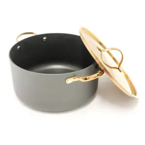 BergHOFF Ouro Black Hard Anodized 8Pc Chefs Set, Rose Gold Handles