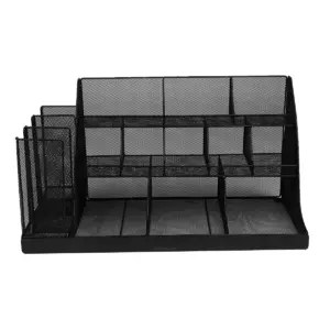 Mind Reader 14 Compartment 3 Tier Large Breakroom Condiment Organizer, Black Metal Mesh