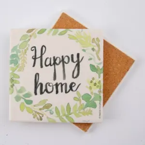 4pk Ceramic Happy Home Wreath Coasters - Thirstystone