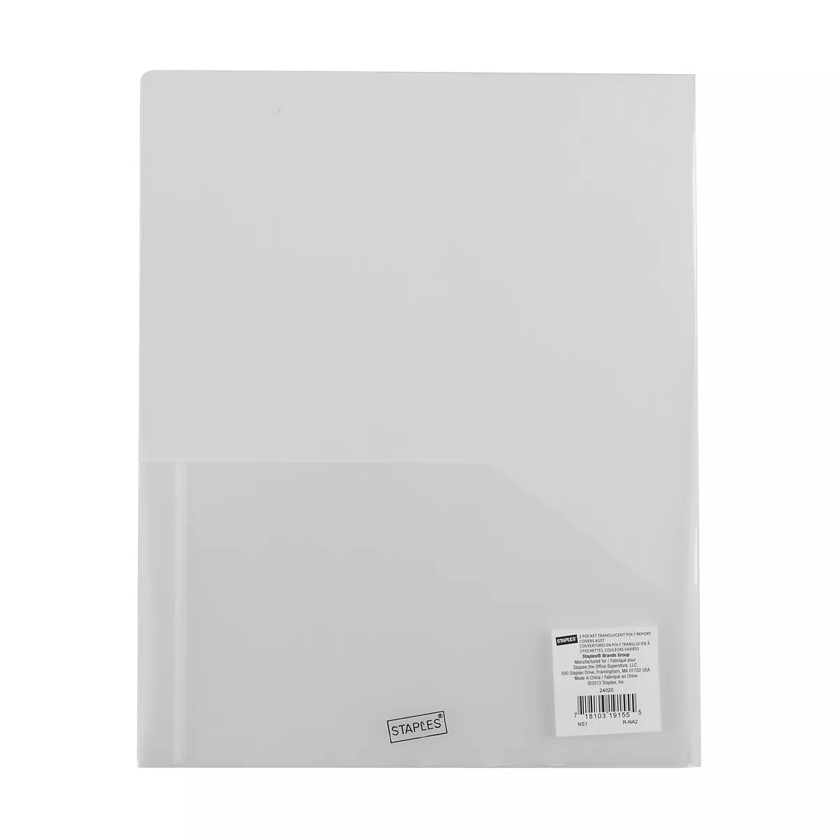 Staples Report Cover with 2 Pockets Plastic Clear 970151