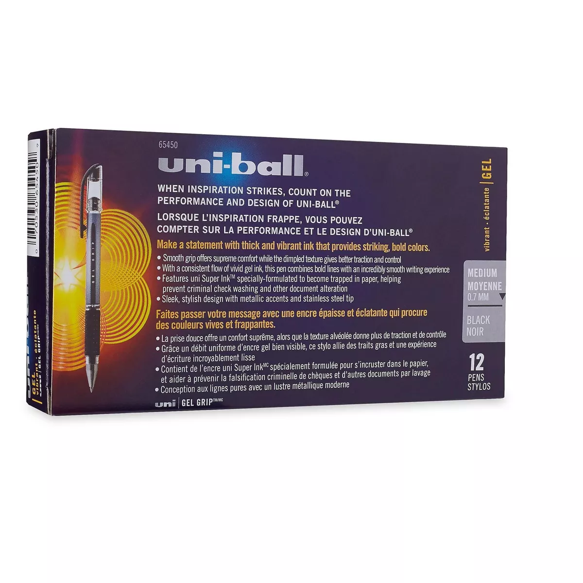 uni-ball Signo Gel GRIP Roller Ball Stick Gel Pen Black Ink Medium Dozen 65450