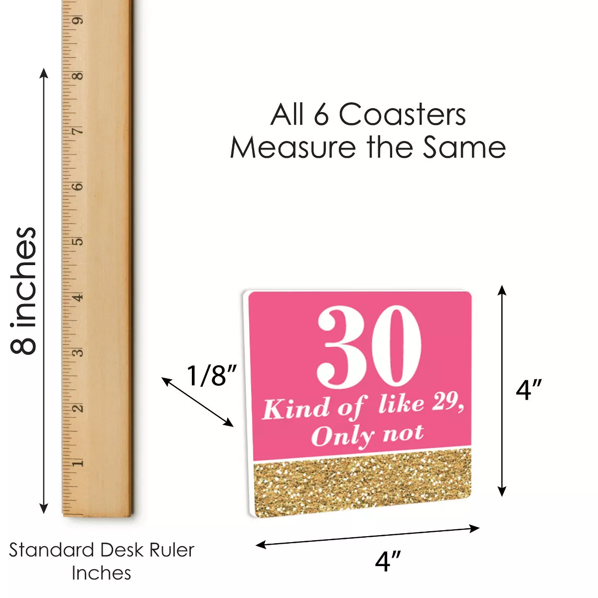 Big Dot of Happiness Chic 30th Birthday - Pink, Black and Gold - Funny Birthday Party Decorations - Drink Coasters - Set of 6