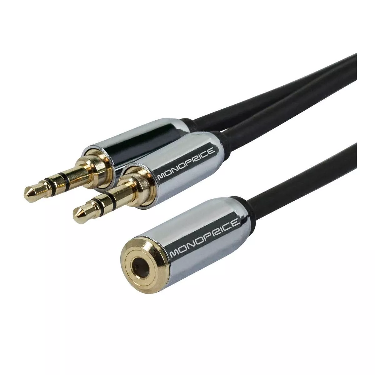 Monoprice Audio Cable - 0.5 Feet - Black | 3.5mm Female Plug to Two 3.5mm Male Jacks for Mobile, Gold Plated