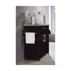 Hodedah Wheeled Kitchen Island with Spice Rack and Towel Holder, Chocolate/Gray