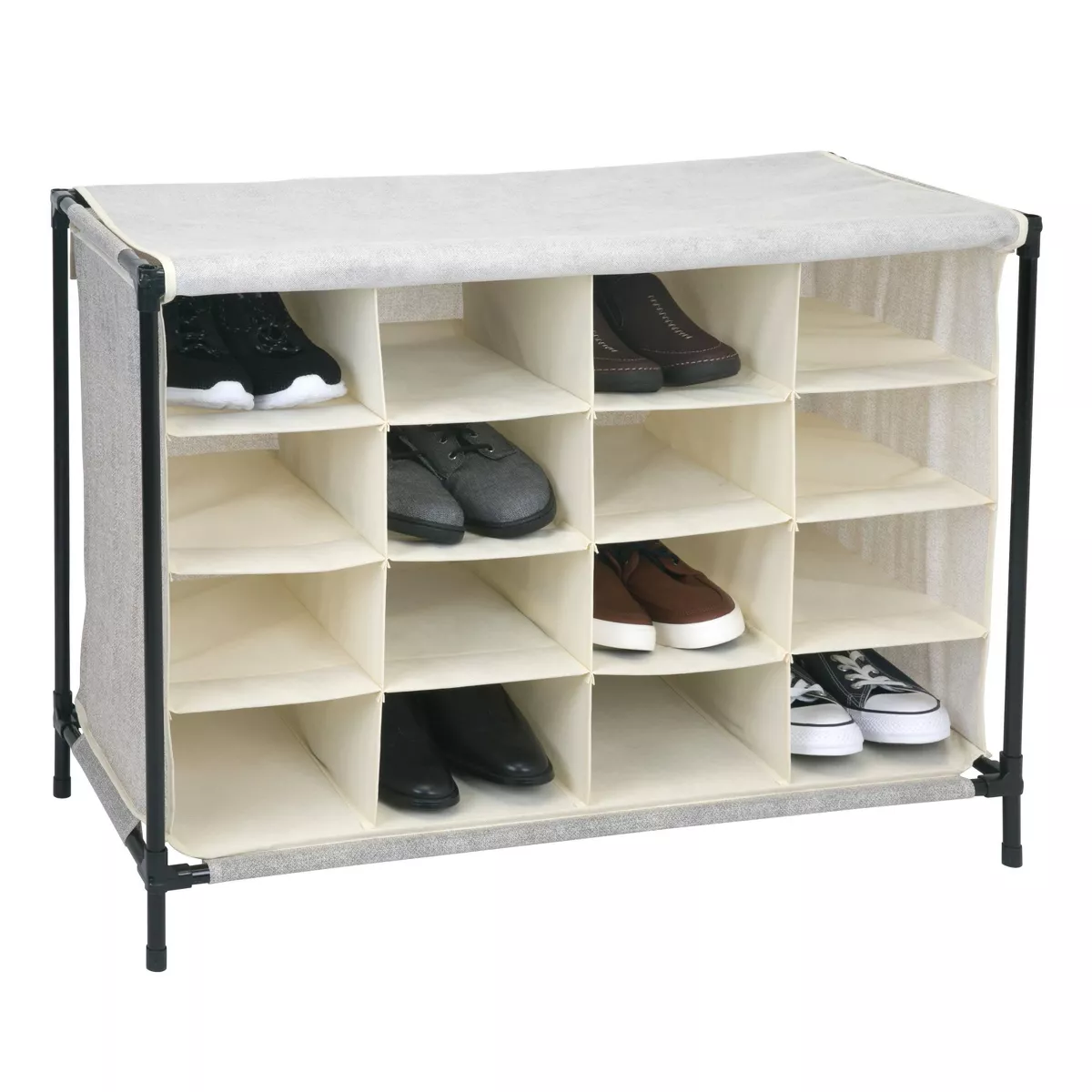 Simplify 16 Compartment Shoe Cubby Faux Jute