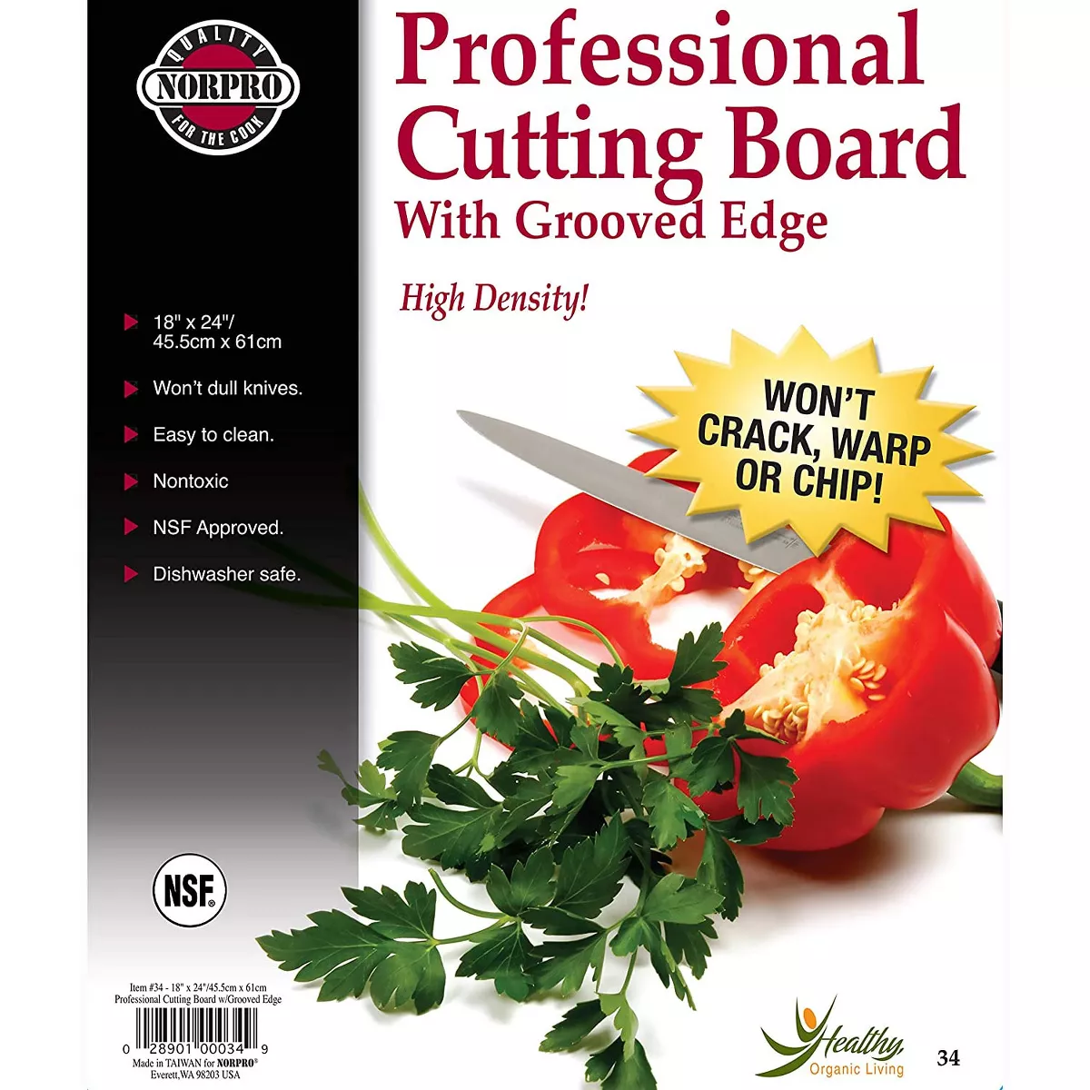 Norpro 24 x 18 Inch Professional Dual Sided Non Porous Cutting Board Chopping Block for Home Kitchen, Commercial, and Industrial Use, White