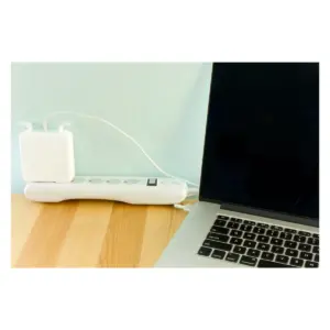 General Electric 6 Outlet Surge Protector With 8' Extension Cord Twist To Close Safety Covers White