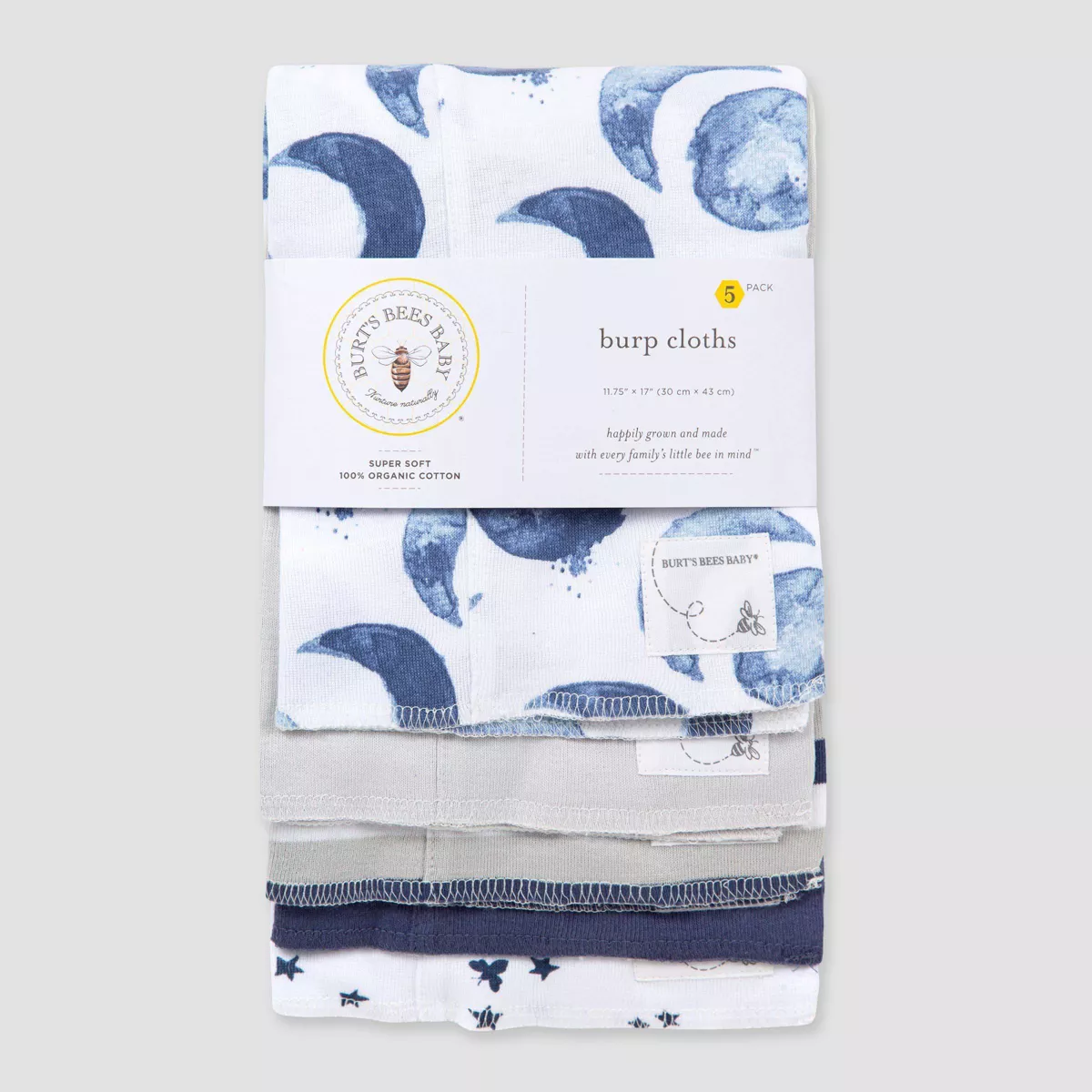 Burt's Bees Baby® Boys' 5pk Hello Moon Burp Cloth - Navy