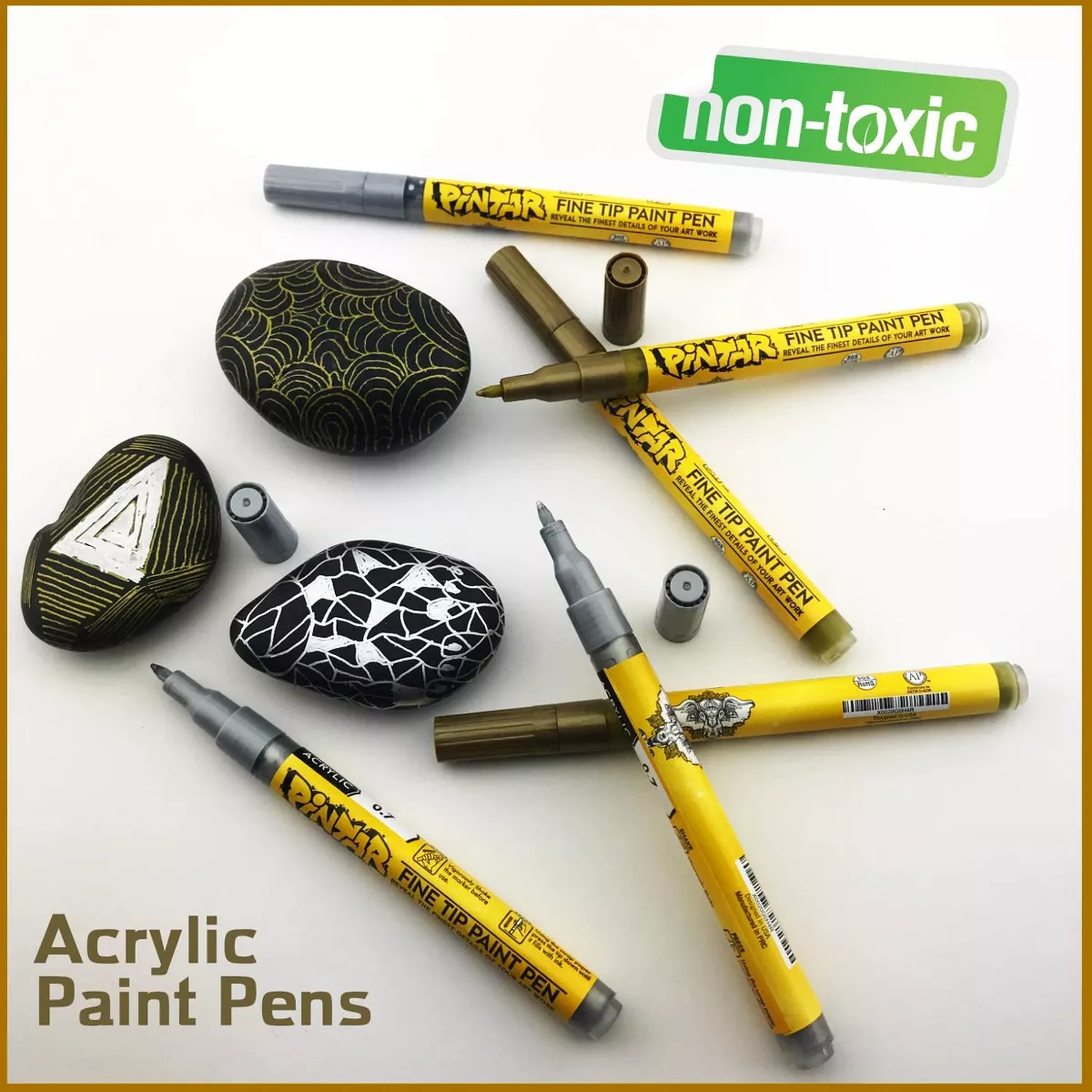 Pintar Art Supply Premium Acrylic Paint Gold and Silver 6-Pack Pens