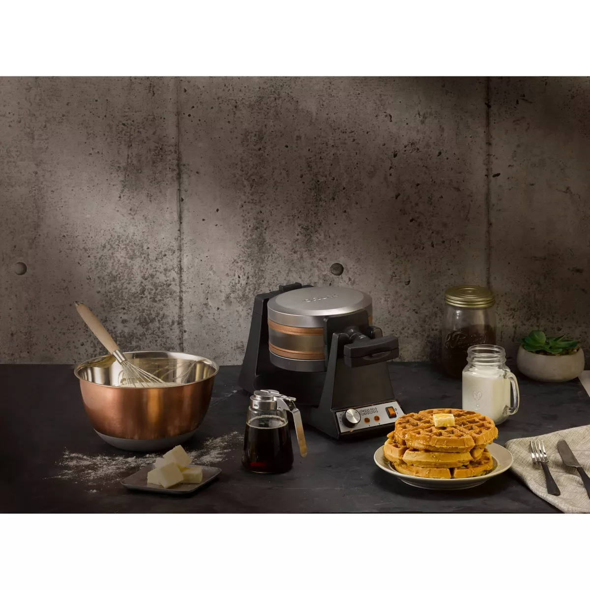 CRUX Double-Rotating Waffle Maker - Silver