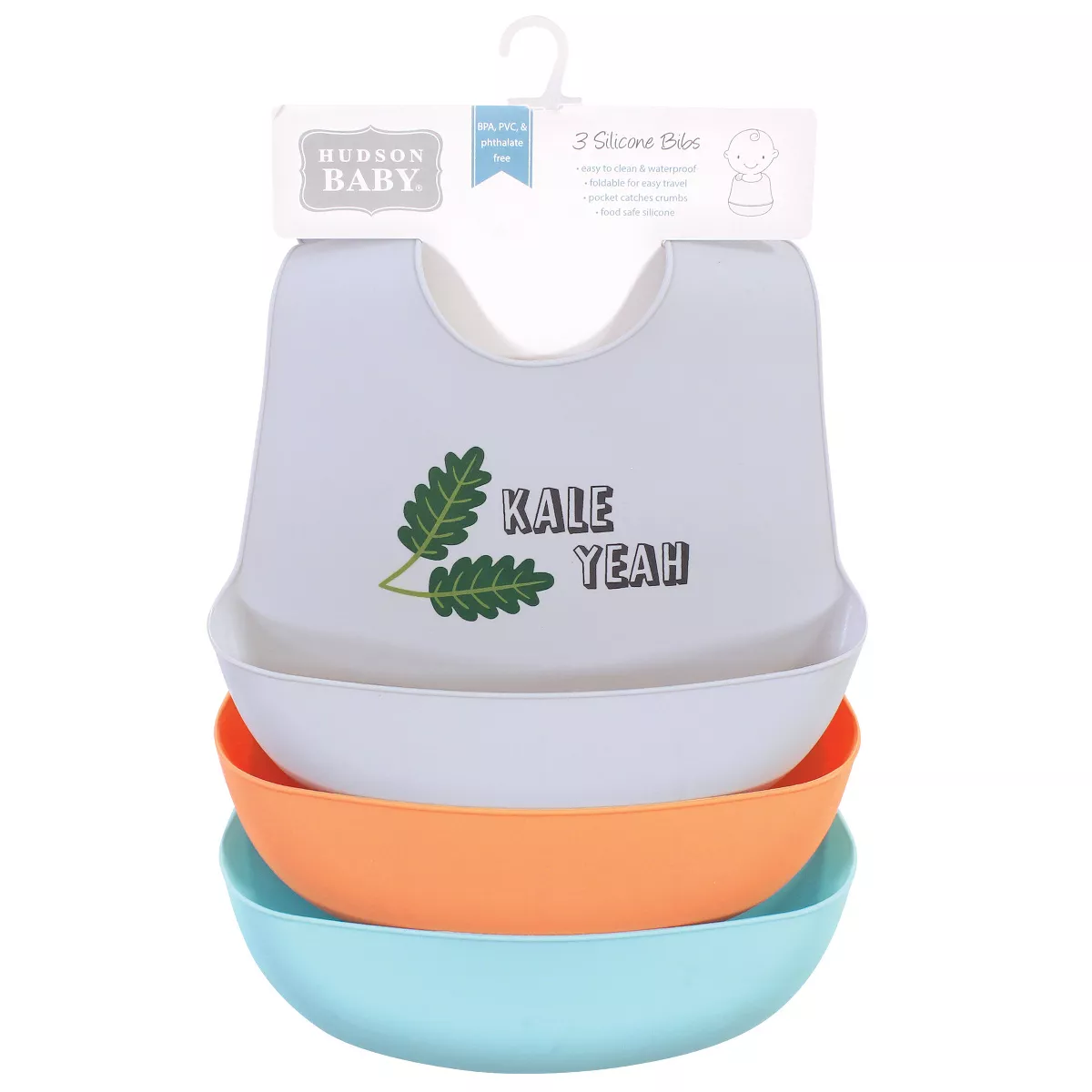 Hudson Baby Infant Boy Silicone Bibs 3pk, Kale Yeah, One Size