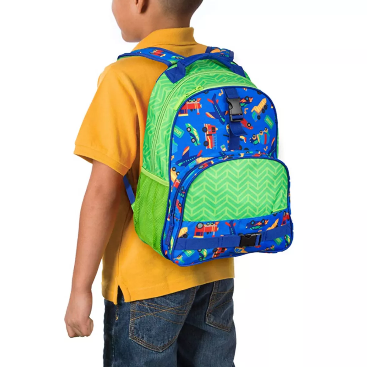 Stephen Joseph All Over Print Kids Backpack School Bag with Buckles, Adjustable Shoulder Straps, and 2 Mesh Pockets for Boys and Girls, Transportation