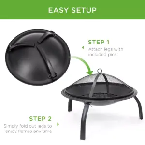 Best Choice Products 22in Fire Pit Bowl, Portable Folding Steel Outdoor Camping Accessory w/ Mesh Cover, Poker